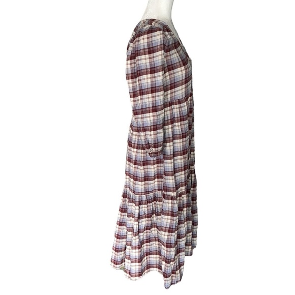 NWT Madewell Plaid Tiered Puff Sleeve Midi Dress in Dusk Peri Plaid - XXS XS - Picture 8 of 16